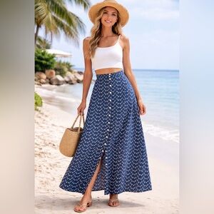 Handmade Anchor Print Blue Nautical Skirt ( Small - Medium) Maxi